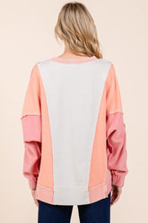 Mittoshop Mineral Wash Color Block Sweatshirt - Trendy Cotton Pullover